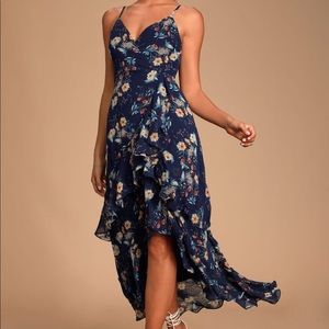 Lulus Albina Navy Floral Dress
